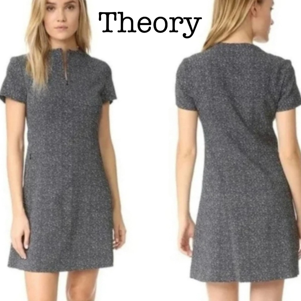 Theory Apalia Fit and Flair Tweed Short Sleeve Dress Size 8